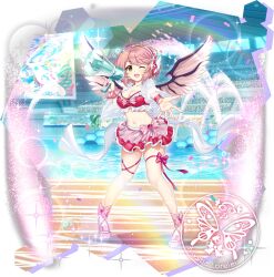  alternate_costume bikini bikini_skirt bird_wings blush breasts character_name cleavage collarbone confetti female game_cg headphones highres holding holding_megaphone komeiji_koishi large_breasts leg_ribbon lens_flare looking_at_viewer megaphone mystia_lorelei navel official_art one_eye_closed open_mouth outdoors pink_hair red_bikini red_nails red_skirt ribbon rotte_(1109) scrunchie skirt smile solo sparkle stadium stomach swimsuit thigh_ribbon third-party_source touhou touhou_lostword transparent_background wings wrist_scrunchie 