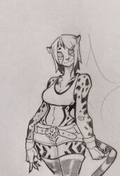  anthro belt biped blonde_hair bottomwear breasts brie_(grinriff) cheetah clothed clothing countershade_face countershade_fur countershading ear_piercing ear_ring eyebrows felid feline female fingers footwear fur g-string green_eyes grinriff hair hi_res humanoid knee_highs knee_socks legwear mammal midriff piercing ring_piercing shorts socks solo stockings tail thong underwear 