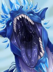  anthro blue_background blue_body blue_eyes blue_tongue bodily_fluids bust_portrait dragon ear_piercing ear_ring front_view glistening glistening_eyes hi_res imperatorcaesar kethrix_(glarglblarg) looking_at_viewer male mouth_shot mythological_creature mythological_scalie mythology open_mouth piercing portrait pupils ring_piercing saliva saliva_on_tongue saliva_string scalie simple_background slit_pupils solo tongue tongue_out white_body 