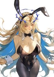  absurdres alternate_costume animal_ear_hairband animal_ears bare_shoulders black_bow black_bowtie black_leotard black_pantyhose blue_eyes blue_hair blush bow bowtie breasts closed_mouth collar colored_inner_hair commentary corrupted_twitter_file cowboy_shot english_commentary fake_animal_ears female fleurdelys_(wuthering_waves) hairband highres large_breasts leotard lewdlily66 looking_at_viewer multicolored_hair pantyhose parted_lips playboy_bunny rabbit_ear_hairband rabbit_ears solo strapless strapless_leotard tacet_mark_(wuthering_waves) white_collar white_wrist_cuffs wrist_cuffs wuthering_waves 