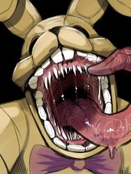  3:4 absurd_res anthro black_background bodily_fluids bust_portrait five_nights_at_freddy&#039;s hi_res imperatorcaesar into_the_pit lagomorph leporid long_tongue male mammal mouth_shot open_mouth portrait rabbit red_tongue saliva saliva_on_tongue saliva_string scottgames sharp_teeth simple_background solo spring_bonnie_(fnaf) tan_body teeth tongue tongue_out 