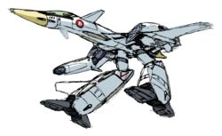  1980s_(style) canards gerwalk kawamori_shouji macross macross_flashback_2012 mecha no_humans official_art production_art retro_artstyle reverse-jointed_legs robot science_fiction traditional_media variable_fighter vf-4 