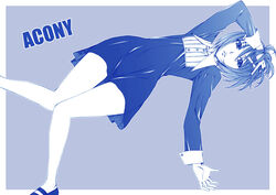  acony acony_lanchester blue_theme female hanzaki_jirou lying monochrome photoshop_(medium) short_hair solo 