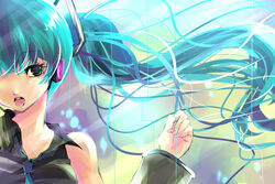  aqua_eyes aqua_hair bad_id bad_pixiv_id female hatsune_miku kobanzame long_hair necktie open_mouth portrait solo twintails vocaloid 