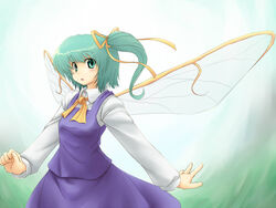  bad_id bad_pixiv_id daiyousei female green_eyes green_hair hair_ribbon kakkou one_side_up ribbon short_hair solo touhou wings 