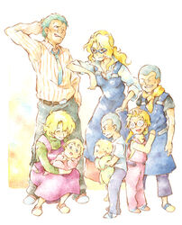  3boys 5girls cigarette commentary_request dayakka family glasses kiyoh_bachika leite_jokin lolicon makken multiple_boys multiple_girls nishigi_(great-tit) painting_(medium) tengen_toppa_gurren_lagann traditional_media watercolor_(medium) 