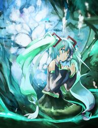  aqua_eyes aqua_hair commentary_request detached_sleeves female hatsune_miku long_hair necktie ogawa_maiko solo twintails very_long_hair vocaloid 