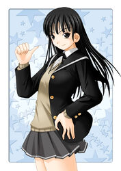  amagami ayatsuji_tsukasa black_eyes black_hair black_jacket cardigan female grey_skirt jacket keito_(keito-ya) kibito_high_school_uniform long_sleeves pleated_skirt school_uniform skirt solo 