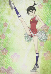  anime_screenshot cheerleader dress female highres holding holding_pom_poms leg_lift legs ookusa_manami panties photoshop_(medium) pom_pom_(cheerleading) sayonara_zetsubou_sensei solo split standing standing_on_one_leg standing_split stitched third-party_edit underwear 