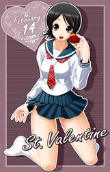  black_eyes black_hair female full_body gift hitou_nami holding holding_gift keito_(keito-ya) kneeling sayonara_zetsubou_sensei school_uniform socks solo valentine 