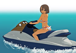  bikini brown_hair copyright_request female jet_ski kiriman_(souldeep) side-tie_bikini_bottom solo swimsuit vehicle_focus 