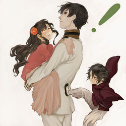  ! 2boys aged_down axis_powers_hetalia bad_id bad_pixiv_id black_hair brown_eyes brown_hair carrying changpao chinese_clothes female flower flying_kick hair_flower hair_ornament hong_kong_(hetalia) japan_(hetalia) jumping kicking kusumori_shiba lolicon long_hair military military_uniform multiple_boys realistic simple_background sleeves_past_wrists sweatdrop taiwan_(hetalia) tears uniform yellow_eyes 