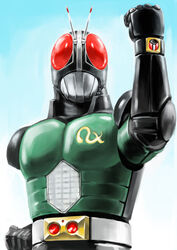  1boy antennae belt commentary_request kamen_rider kamen_rider_black_rx kamen_rider_black_rx_(series) male_focus matchin photoshop_(medium) solo standing 