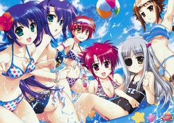  bikini cinque dieci eyepatch fujima_takuya ginga_nakajima jpeg_artifacts mahou_shoujo_lyrical_nanoha mahou_shoujo_lyrical_nanoha_vivid mizugi nove subaru_nakajima wendi 