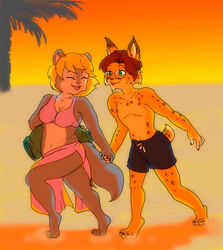  2017 anthro ashlee_hurwitz beach bikini clothed clothing dormouse duo edible_dormouse eyewear felid feline female fluffy fluffy_tail fur glasses good_cheese grey_body grey_fur gunther_hausmann hair hi_res hug interspecies lynx male male/female mammal missebony outside rodent romantic romantic_ambiance romantic_couple seaside smile spots swimwear tail yellow_body yellow_fur 