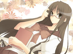  bad_id bad_pixiv_id book bow brown_hair chihiro4649 copyright_request female glasses long_hair photoshop_(medium) ribbon school_uniform solo 