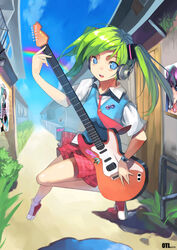  bad_id bad_pixiv_id badge blue_eyes button_badge cameo female green_hair guitar hatsune_miku headphones instrument kaito_(vocaloid) kamui_gakupo long_hair nagato_yuki necktie photoshop_(medium) poster_(object) rainbow skirt solo suzumiya_haruhi_no_yuuutsu sweater_vest tissue_princess twintails vocaloid yykuaixian 