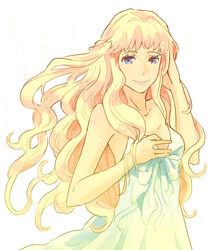  bare_shoulders blonde_hair blue_eyes bow commentary_request dress female lipstick long_hair macross macross_frontier makeup multicolored_hair pink_hair sheryl_nome sleeveless smile solo sundress white_dress yoshi_92 