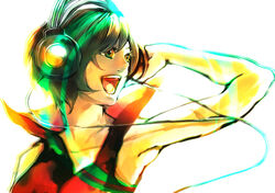  armpits bad_id bad_pixiv_id colorful female headphones kojijima meiko_(vocaloid) music open_mouth short_hair simple_background smile solo vocaloid white_background 