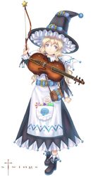  blonde_hair blue_eyes commentary_request female hat instrument long_hair original sabamu solo violin witch_hat 