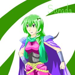  armband commentary_request cosplay female frog frog_hair_ornament fusion green_eyes green_hair hair_ornament hokuto_no_ken kochiya_sanae long_hair shoulder_pads snake snake_hair_ornament solo touhou yuda_(hokuto_no_ken) yuda_(hokuto_no_ken)_(cosplay) z06axyz 