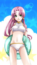  aged_up alternate_hair_length alternate_hairstyle aria_(manga) arms_behind_back bikini breasts cloud commentary_request female green_eyes hair_over_shoulder hair_tubes innertube kagura_(anomalo-anima) lens_flare long_hair medium_breasts midriff mizunashi_akari navel pink_hair ponytail sidelocks sky smile solo star_(sky) starry_sky sun swim_ring swimsuit very_long_hair 