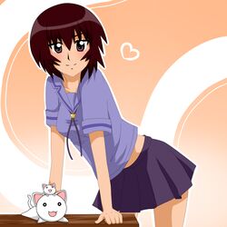  artist_request azumanga_daioh&#039;s_school_uniform azumanga_daiou blue_serafuku blue_shirt female kagura_(azumanga_daioh) nekokoneko school_uniform serafuku shirt smile solo summer_uniform 