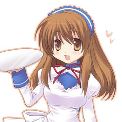  asahina_mikuru brown_eyes brown_hair commentary_request female katakuriri long_hair official_alternate_costume solo suzumiya_haruhi_no_yuuutsu tray waitress 