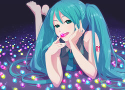  aqua_eyes aqua_hair aqua_nails barefoot candy commentary_request duplicate feet female food hands hatsune_miku head_rest licking lollipop long_hair lying mikumix nail_polish naughty_face necktie on_stomach open_mouth photoshop_(medium) soles solo the_pose toes tongue twintails vocaloid yachiwo 