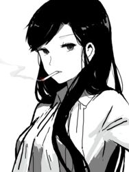  akota amano_jako bad_id bad_pixiv_id cigarette female greyscale high_school!_kimengumi long_hair monochrome smoking solo upper_body 