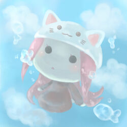  animal_hat cat_hat chatarou chibi female hat long_hair megurine_luka megurine_luka_(toeto) solo toeto_(vocaloid) underwater vocaloid 