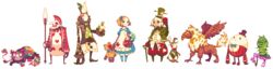  2boys alice_(alice_in_wonderland) alice_in_wonderland card caterpillar_(alice_in_wonderland) cheshire_cat_(alice_in_wonderland) collet female full_body griffin humpty_dumpty mad_hatter_(alice_in_wonderland) march_hare_(alice_in_wonderland) multiple_boys pixel_art transparent_background white_rabbit_(alice_in_wonderland) 