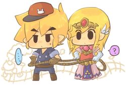  1boy alternate_costume black_eyes blonde_hair commentary_request dress female gloves hat link long_dress pointy_ears princess_zelda rope rope_train the_legend_of_zelda the_legend_of_zelda:_spirit_tracks tiara tsutsuji 