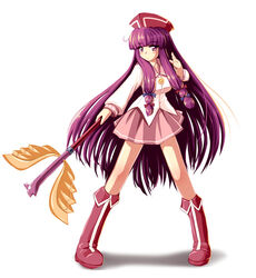  alternate_costume boots commentary_request female full_body hat hexagram knee_boots long_hair patchouli_knowledge pentacle pink_footwear purple_hair solo standing tdk touhou wand white_background 