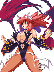  bat_wings blush breasts demon_girl disgaea female horns huge_breasts la_pucelle la_pucelle_ragnarok maou_prier official_art pantyhose photoshop_(medium) prier red_eyes red_hair revealing_clothes ryoji_(nomura_ryouji) solo third-party_edit third-party_watermark watermark wings 