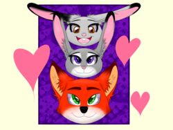  2018 4:3 anthro bunnie canid canine disney fan_character female fox fur hi_res judy_hopps lagomorph leporid male mammal nick_wilde peter1544 purple_eyes rabbit red_fox simple_background smile true_fox zootopia 