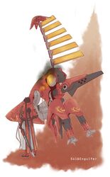  1boy bad_id bad_pixiv_id black_hair character_name collair_(cono) engulfer guilty_gear guilty_gear_2 long_hair mecha non-humanoid_robot ponytail reverse_grip robot sol_badguy solo_focus sword walker_(robot) weapon 