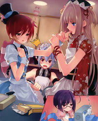  4boys absurdres antenna_hair cherry_girls glasses hands hat highres kasukabe_akira licking licking_finger maid multiple_boys nao_(otosuki) otoko_no_ko otoko_no_ko_wa_meido_fuku_ga_osuki!? rio_(otosuki) sexually_suggestive tomo_(otosuki) yuki_(otosuki) 