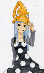  black_eyes blue_hair commentary_request dress eruka_frog female gorigo hat highres polka_dot solo soul_eater traditional_media 