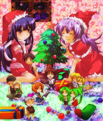  5boys 6+girls akasaka_mamoru barefoot chibi christmas christmas_tree everyone furude_rika gift hanyuu higurashi_no_naku_koro_ni houjou_satoko houjou_satoshi irie_kyousuke kurohara_yuu maebara_keiichi multiple_boys multiple_girls photoshop_(medium) ryuuguu_rena santa_costume siblings sisters sonozaki_mion sonozaki_shion takano_miyo tomitake_jirou twins 