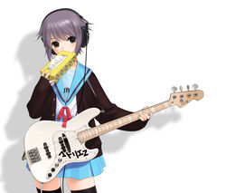  atelier_z_(guitar) bad_id bad_pixiv_id bass_guitar blue_sailor_collar blue_skirt brown_eyes cardigan female headphones highres instrument kita_high_school_uniform nagato_yuki purple_hair sailor_collar sano_toshihide school_uniform serafuku short_hair skirt solo suzumiya_haruhi_no_yuuutsu thighhighs tissue tissue_box tissue_princess winter_uniform zettai_ryouiki 