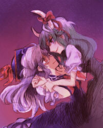  2girls bad_id bad_pixiv_id caved_(touhou) dual_persona ex-keine horns kamishirasawa_keine multiple_girls ribbon selfcest shinoasa tears touhou yuri 