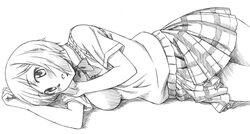  commentary_request female greyscale hyakko monochrome nonomura_ayumi pleated_skirt sawa_jaaji school_uniform sketch skirt solo sweater 