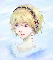  aegis_(persona) bad_id bad_pixiv_id blonde_hair blue_eyes close-up female kurosato lips persona persona_3 short_hair solo 