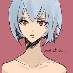  ayanami_rei bad_id bad_pixiv_id blue_hair close-up commentary_request completely_nude english_text female gyahun22 lowres neon_genesis_evangelion nude red_eyes short_hair simple_background sketch solo 