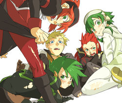  5boys androgynous asch_(tales) bad_id bad_pixiv_id blonde_hair blue_eyes blush choker cosplay crossdressing gloves green_choker green_eyes green_hair guy_cecil hair_tubes ion_(tales) luke_fon_fabre maid male_focus multiple_boys official_alternate_costume open_mouth photoshop_(medium) red_hair short_hair_with_long_locks sidelocks surcoat sync_(tales) tales_of_(series) tales_of_the_abyss tear_grants tear_grants_(cosplay) tear_grants_(proud_maid) tear_grants_(proud_maid)_(cosplay) torn_clothes urayama_(yoneyaman) 