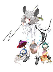  5girls animal_ears apron blonde_hair blue_hair bucket bucket_of_water chibi closed_eyes cloud dress gradient_hair green_hair grey_hair hair_ornament haruno_tomoya hat hijiri_byakuren hood karakasa_obake kumoi_ichirin long_hair mouse_ears mouse_tail multicolored_hair multiple_girls murasa_minamitsu nazrin red_eyes sailor sailor_hat short_hair tail tatara_kogasa toramaru_shou touhou umbrella unzan 