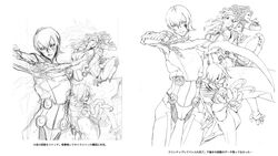  2girls 4boys argilla cielo commentary_request contrapposto cowboy_shot digital_devil_saga gale_(dds) greyscale heat_(dds) line_art looking_at_viewer miwa_shirow monochrome multiple_boys multiple_girls muscular photoshop_(medium) sera_(dds) serph short_hair simple_background standing white_background 