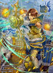  1boy armor arrow_(projectile) artist_name barding belt boots bow_(weapon) brown_eyes brown_hair castle commentary_request company_name copyright_name cuirass explosion fire fire_emblem fire_emblem_cipher fire_emblem_echoes:_shadows_of_valentia flag fringe_trim gold_armor greaves helmet holding holding_bow_(weapon) holding_weapon horse horseback_archery horseback_riding male_focus official_art open_mouth pauldrons plume quiver rerebrace riding saddle shiki_karuta shoulder_armor solo stone_wall teeth tobin_(fire_emblem) unworn_headwear unworn_helmet vambraces weapon 