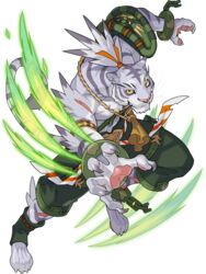  1boy animal_ears animal_nose arm_up armband armor artist_request belt body_fur broken broken_chain chains claws clenched_teeth colored_sclera cuffs full_body furry furry_male green_shorts green_socks grey_fur grey_hair hair_ribbon highres jumping leg_up male_focus multicolored_hair muscular muscular_male nimbus_(world_flipper) non-web_source official_art orange_eyes orange_ribbon outstretched_arm pawpads ponytail pouch ribbon ribbon-trimmed_legwear ribbon_trim scar shackles short_hair shorts shoulder_armor simple_background single_sock snout socks solo striped_fur striped_tail tail teeth thigh_pouch tiger_boy tiger_ears tiger_tail toeless_legwear topless_male transparent_background two-tone_hair whiskers white_fur world_flipper yellow_sclera zipper zipper_pull_tab 